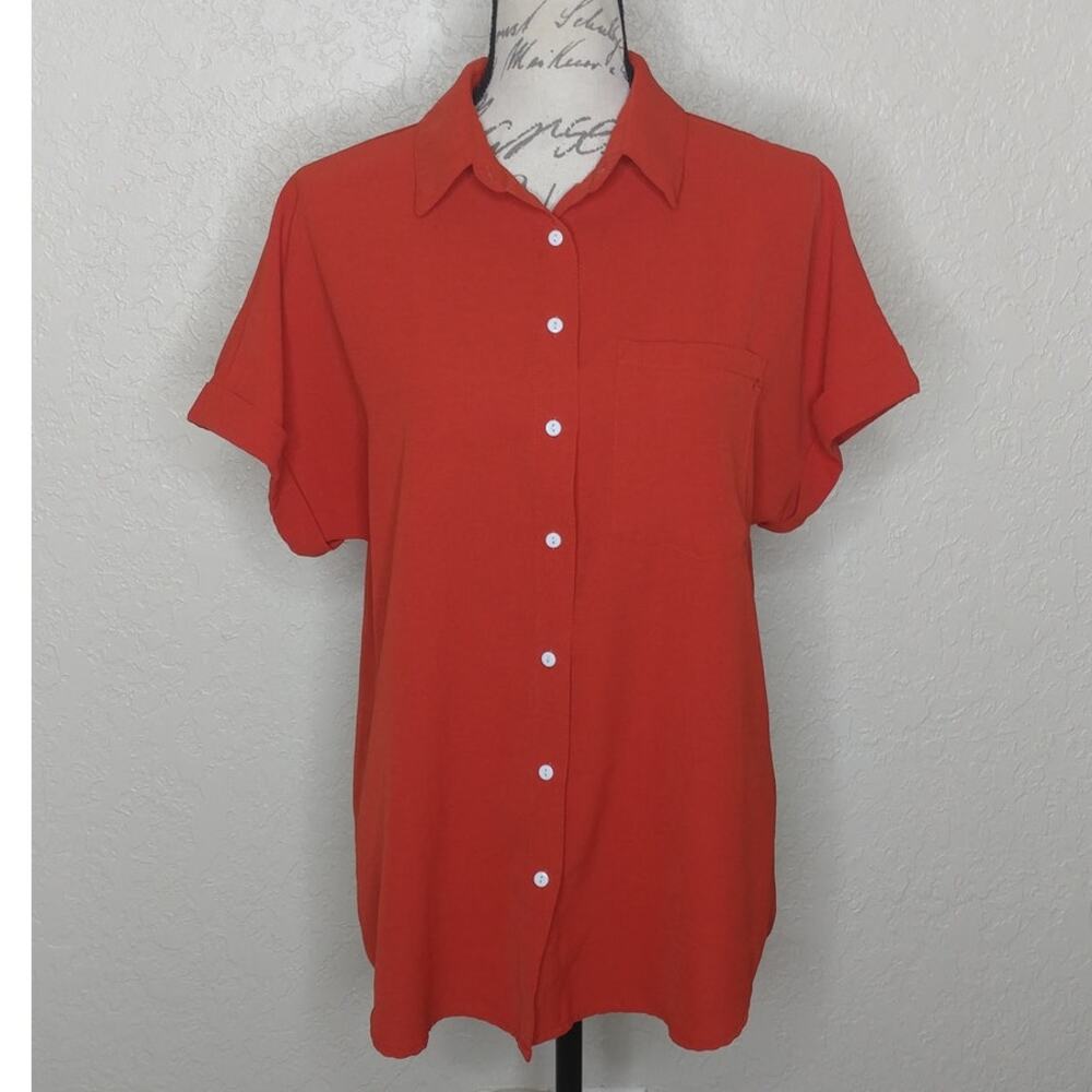 Button Front Short Sleeve Shirt Size‎ M Brick Red